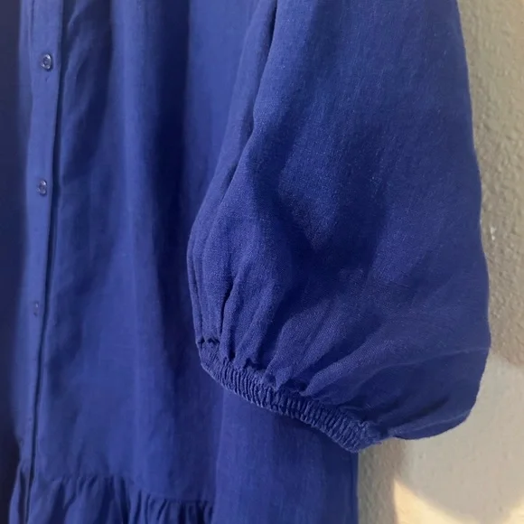 A Piece Apart Linen Cotton Tiered Moya Mini Dress in Cobalt Blue Size Medium